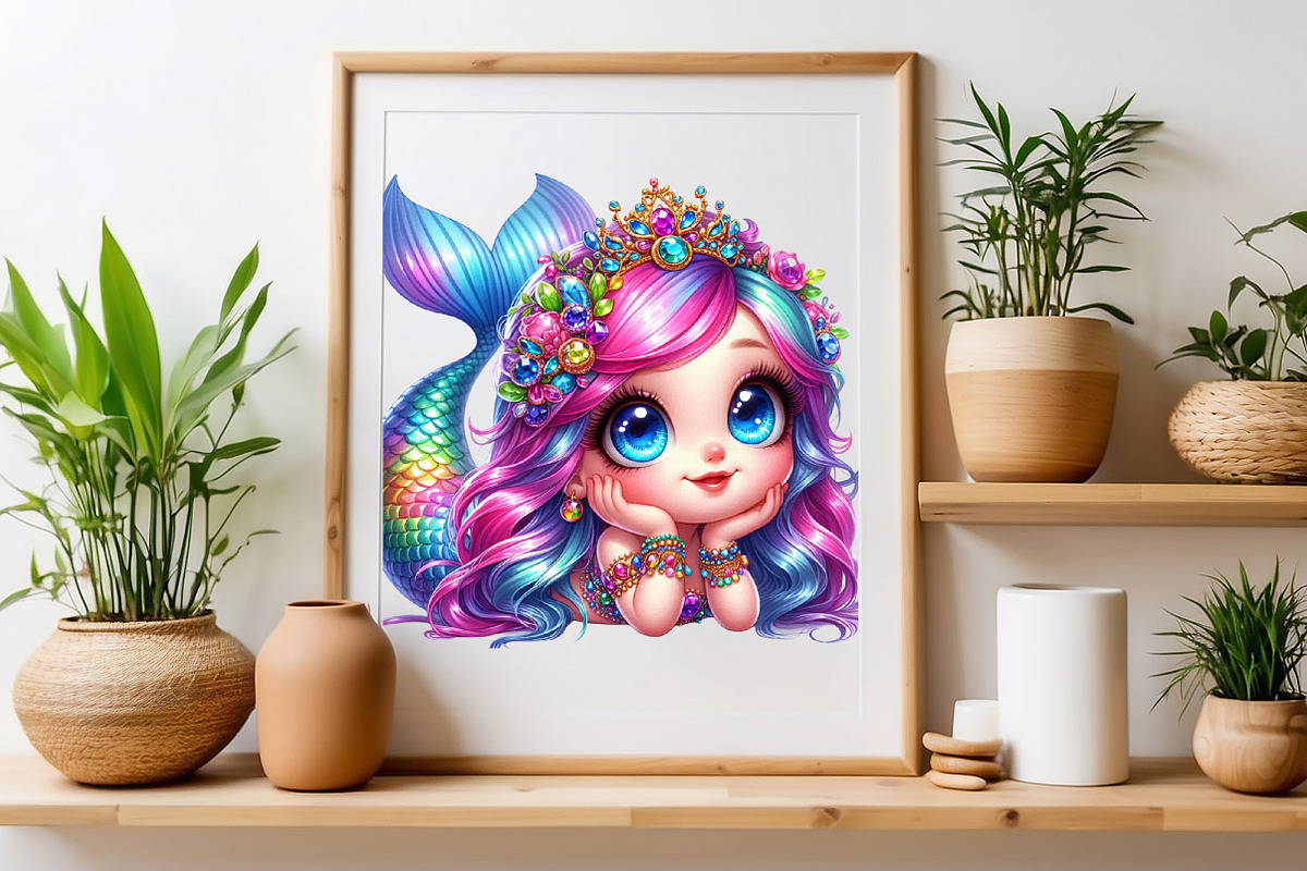 Watercolor Cute Mermaid Clipart, a Seasonal Illustration by Craft Nest (Photo 4 of 5)