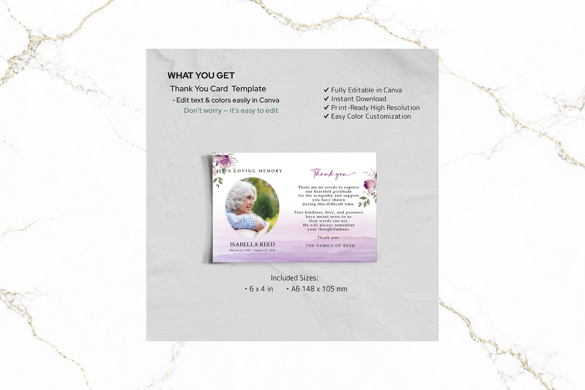 Funeral Thank You Card Canva FR009, a Card Template by TyphoonStudio (Photo 2 of 6)