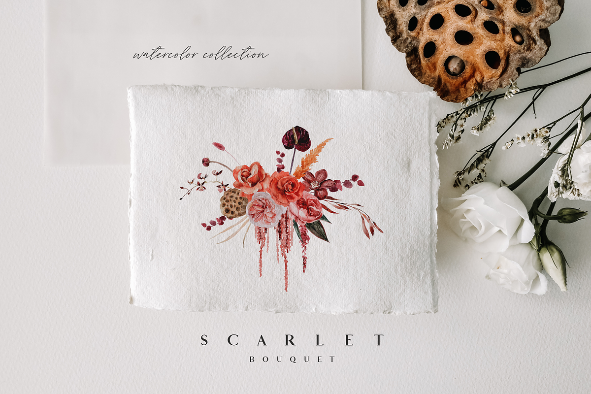Scarlet bouquet - watercolor set, a Seasonal Illustration by Youksy (Photo 7 of 13)