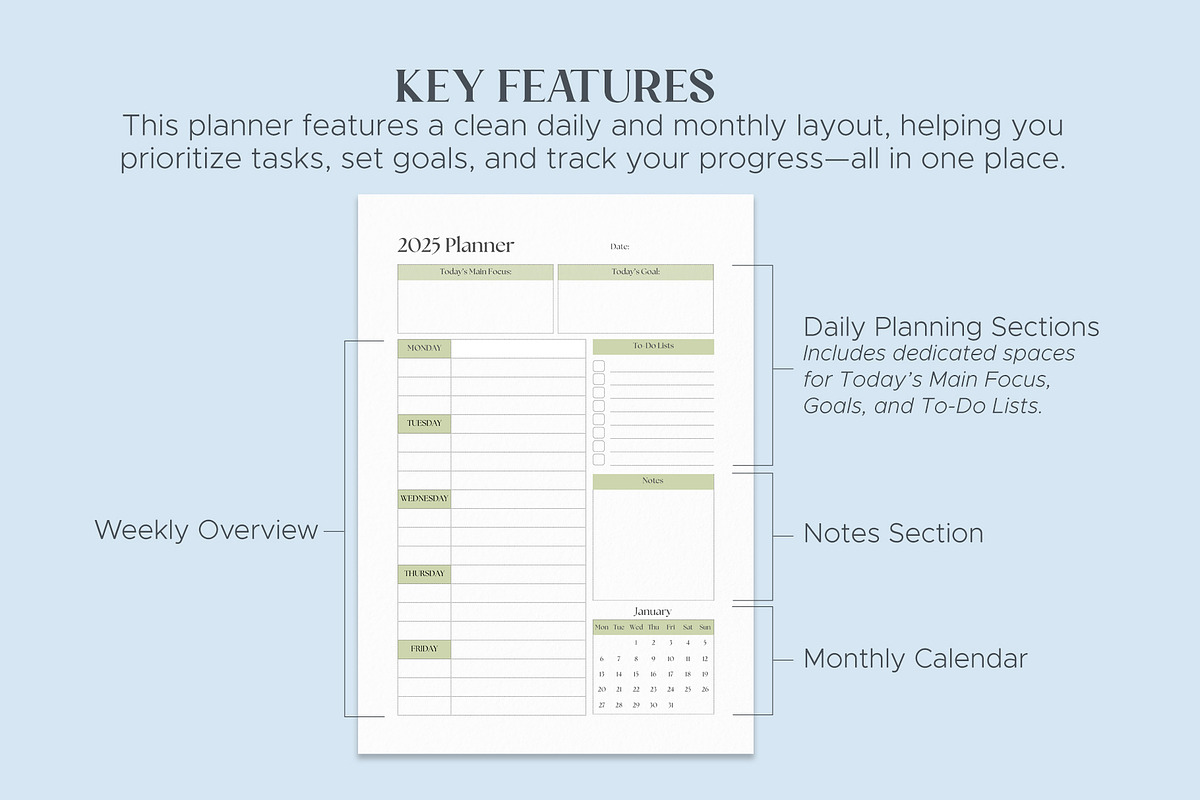 2025 Clean Daily and Monthy Planner, a Stationery Template by Oshin Design (Photo 3 of 4)