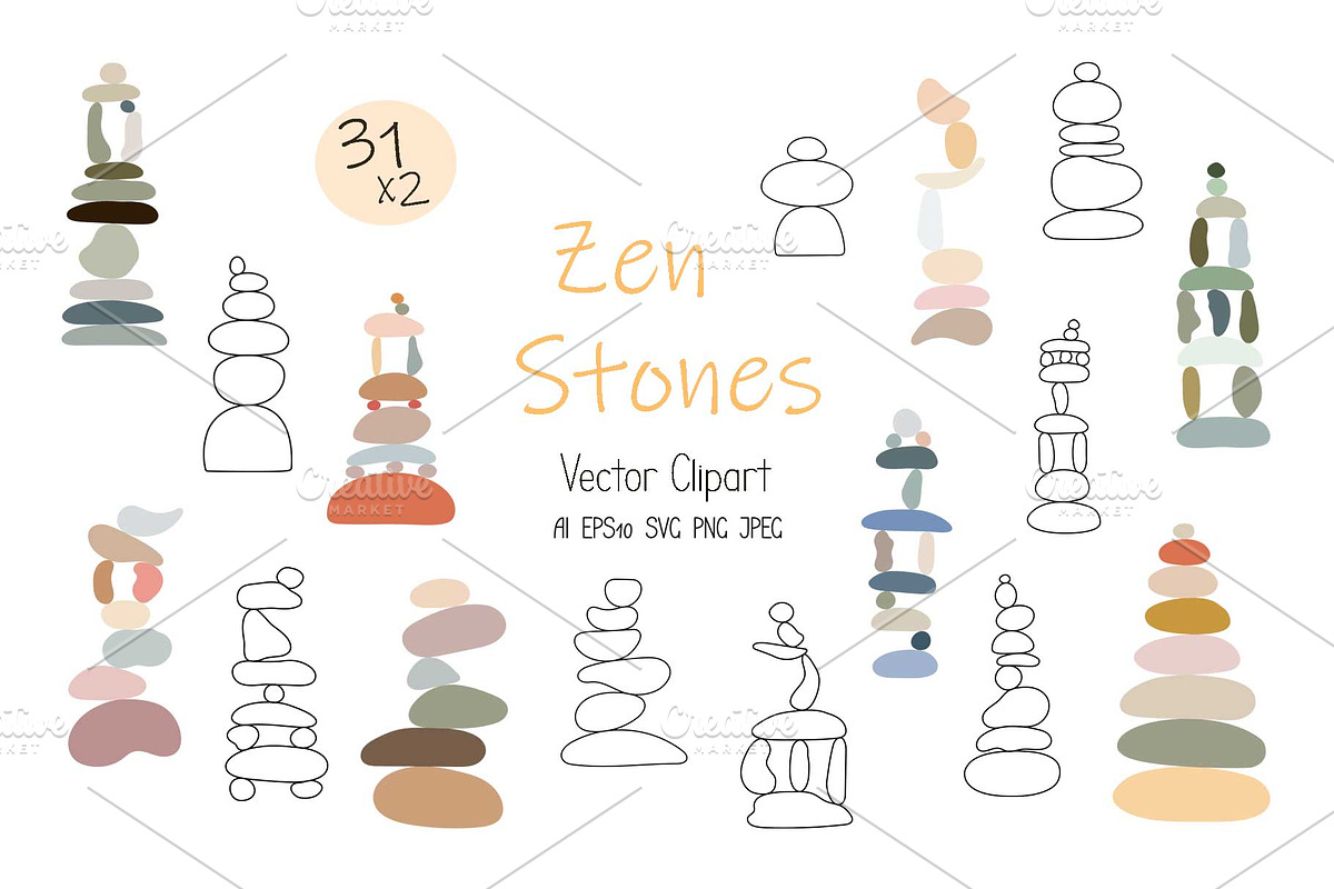 Zen Stones cairns vector clipart, a Decorative Illustration by Contes_de_fée (Photo 1 of 4)