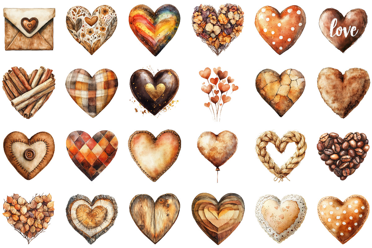 Watercolor Brown Hearts PNG Clipart, an Illustration by Sublimation Artist (Photo 2 of 6)