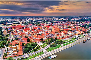 Aerial view of torun city with the containing torun, poland, and city, an Architecture Photo by Leonid Andronov