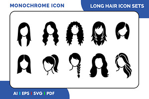 Long Hair Simple Vector Icon Set, a Solid Icon by Fontmine Studio