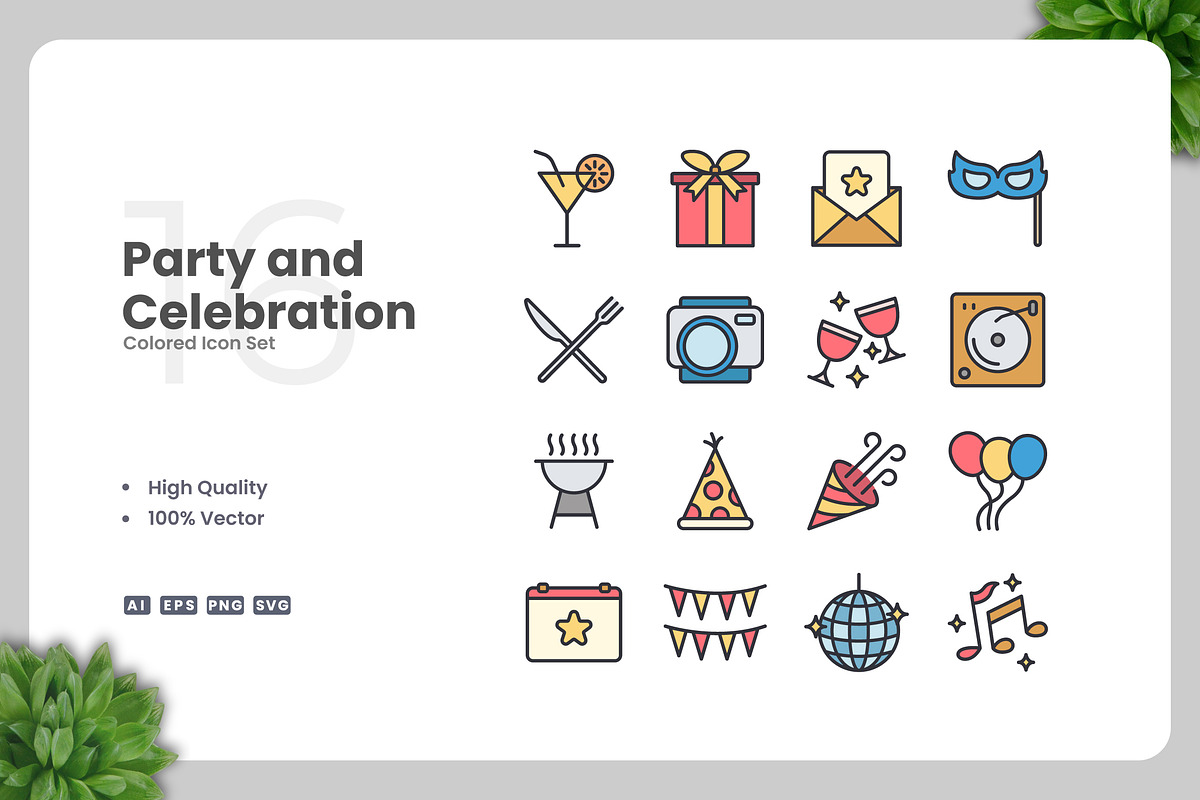 Party and Celebration Colored Icons, an Icon by Upnowgraphic