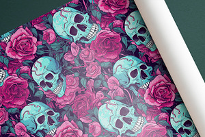 PINK ROSES & SKULLS Seamless Pattern