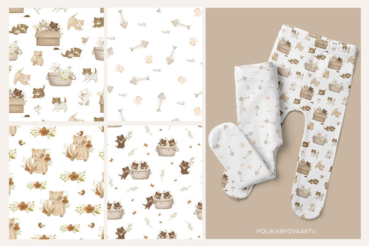 Floral kittens - clipart & patterns, an Animal Illustration by polikarpovaart (Photo 11 of 15)