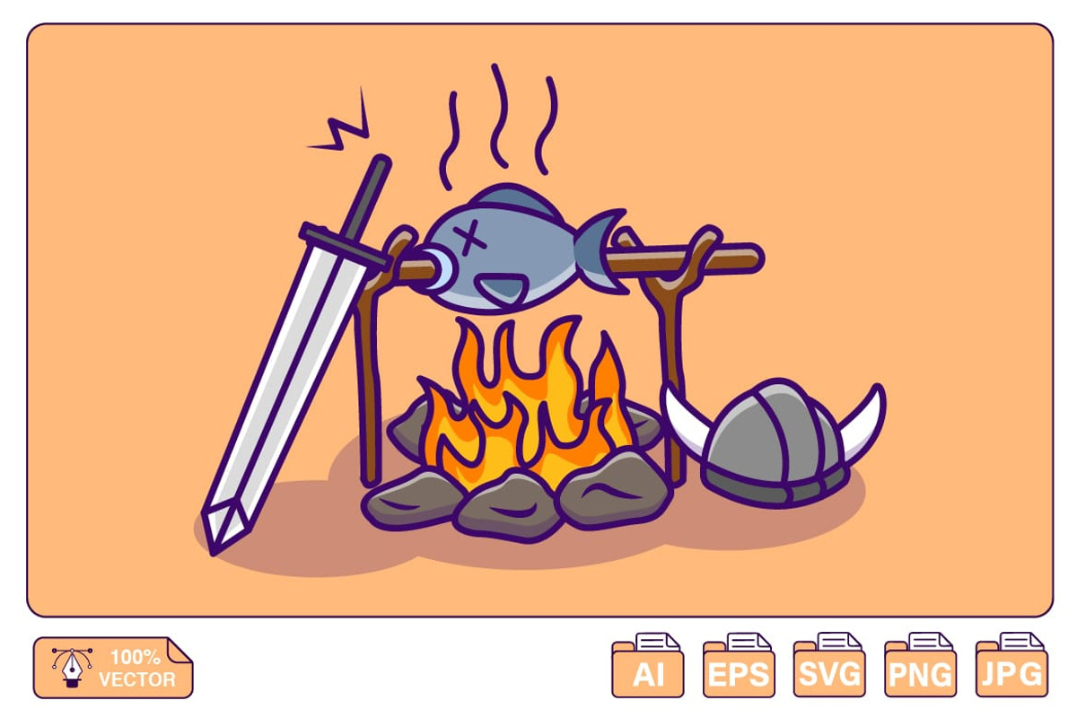 Grilled Fish With Sword And Helmet, a Food Illustration by Artstorystudio (Photo 1 of 3)