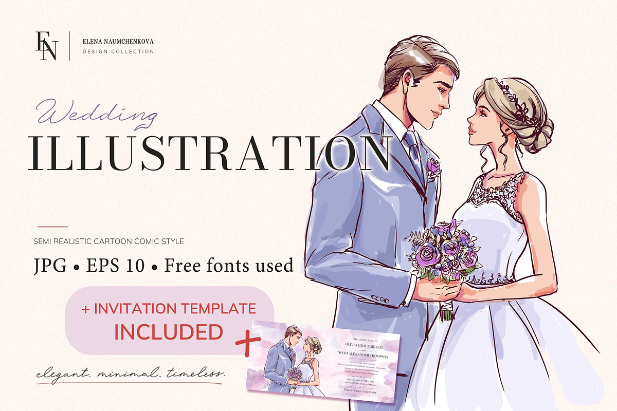 Wedding Invite with Cartoon Couple, a Marketing Template by Elena Naumchenkova (Photo 1 of 4)