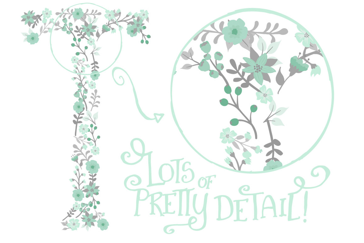 Mint & Grey Floral Alphabet Vectors, an Illustration by Amanda Ilkov (Photo 4 of 5)