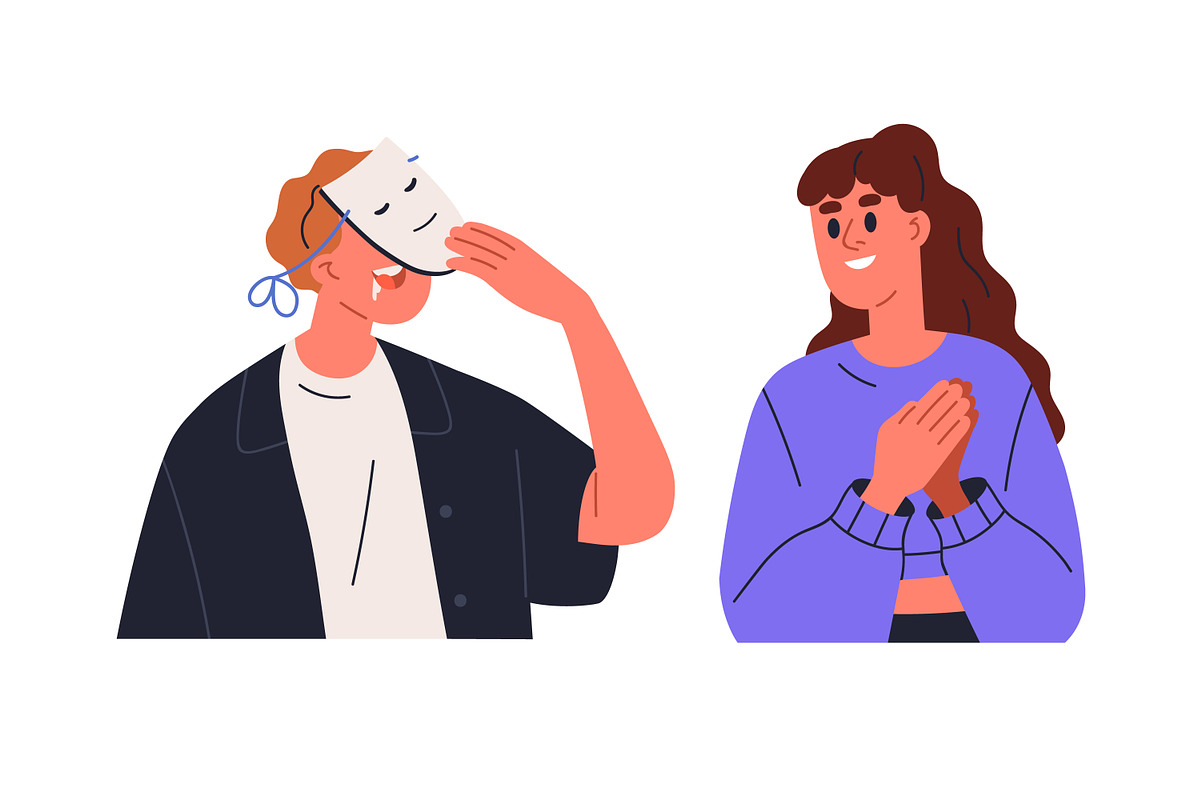 People behind fake mask concept set, a Person Illustration by Good Studio (Photo 9 of 11)