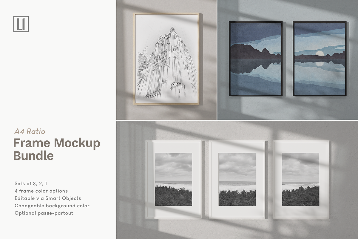 A4 Frame Mockup Bundle, a Household Mockup by Lelu Art Design (Photo 1 of 11)