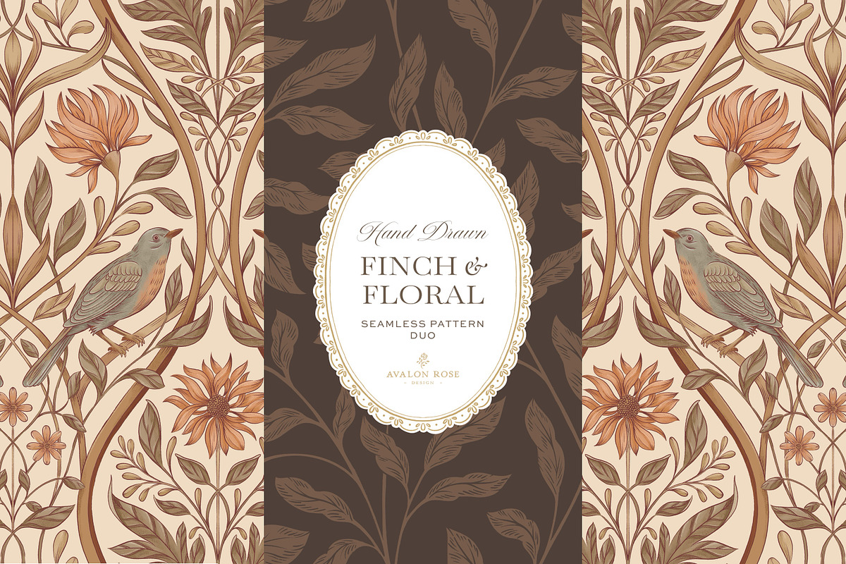 Vintage Bird & Floral Pattern Duo, a Pattern Graphic by Eclectic Anthology (Photo 2 of 13)