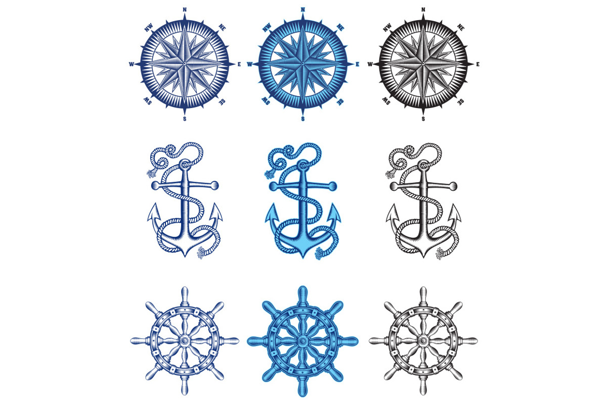 Steering wheel , Anchor, Wind rose, an Object Graphic by Bakhtiozin art graphic (Photo 1 of 4)