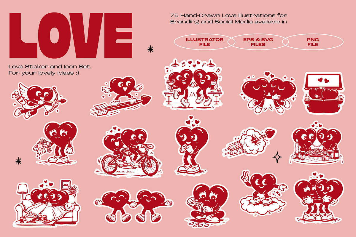 Love Icon & Sticker Set – Hand-Drawn, an Outline Icon by dicreate (Photo 5 of 13)