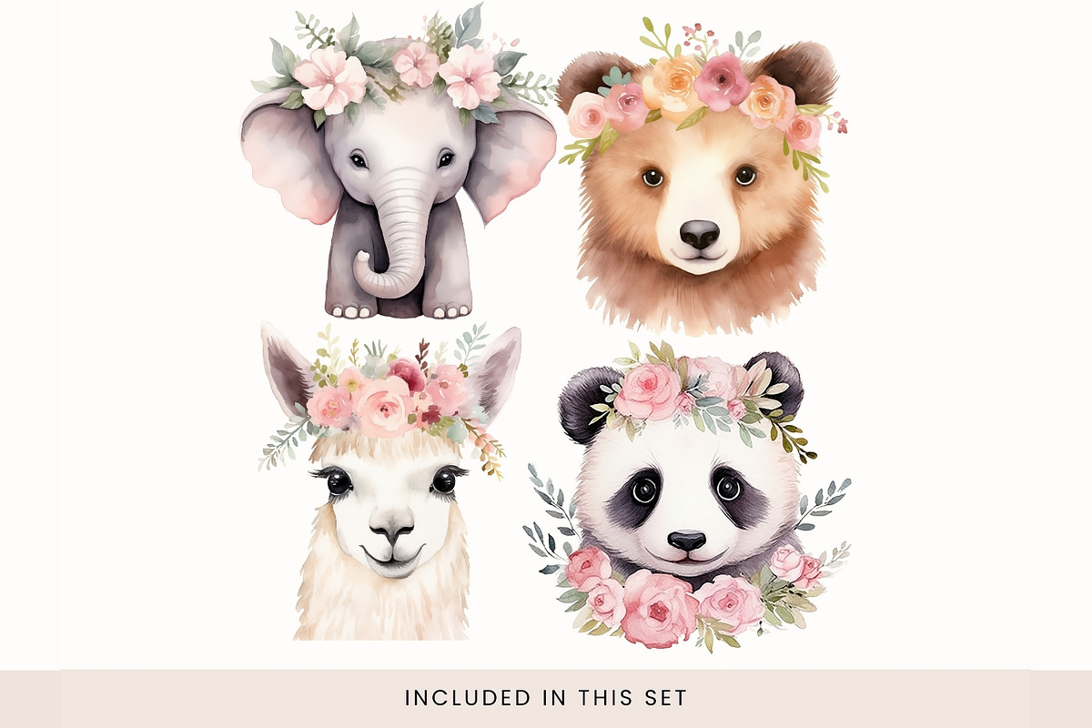 Animals in Floral Crowns Clipart, a Decorative Illustration by illuztrate (Photo 5 of 9)