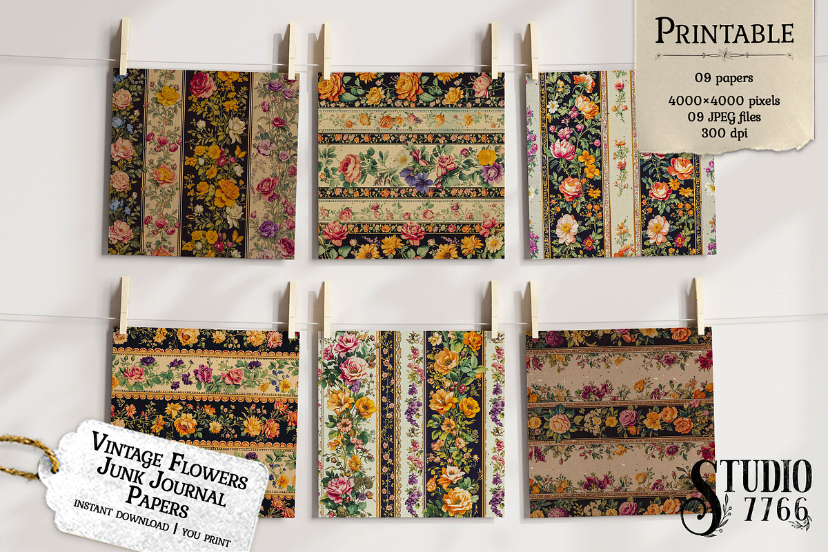 Vintage Flowers Junk Journal Papers, a Background Graphic by Studio 7766 (Photo 2 of 3)