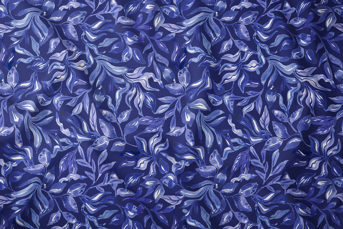 Blue Watercolor Foliage Repeat Print, a Pattern Graphic by SirenaArt (Photo 6 of 17)