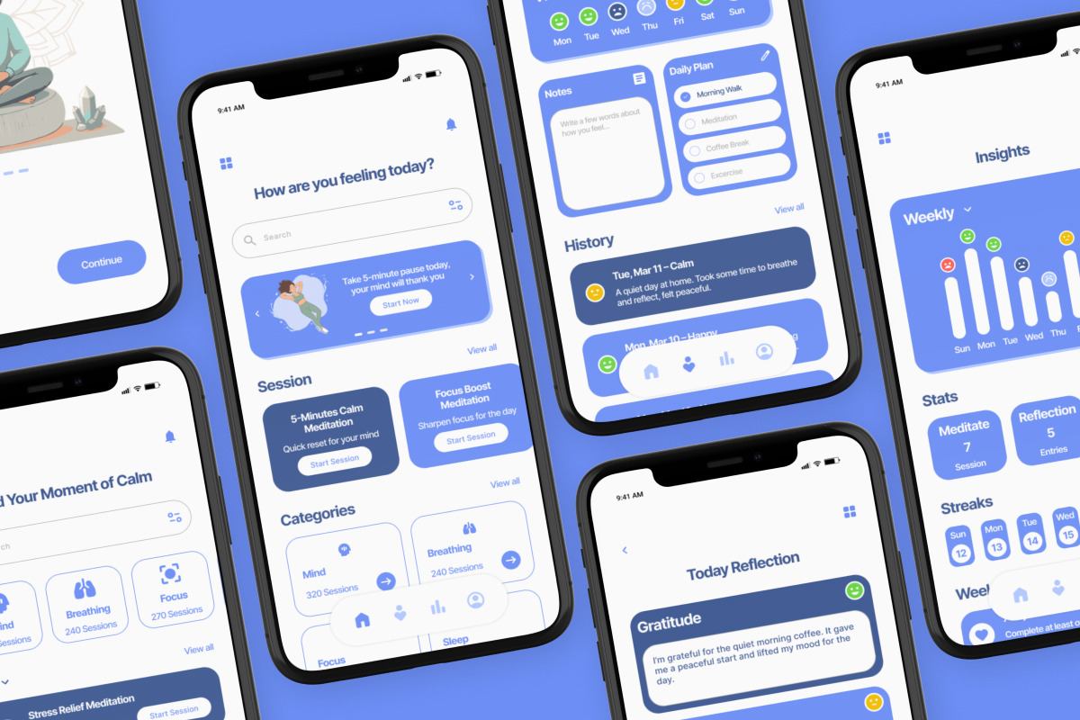 Serenia - Calm Wellness App UI Kit, an App Template by trabaskriya