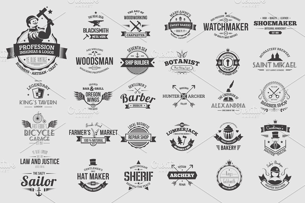 30 Vintage Profession Insignias preview 2