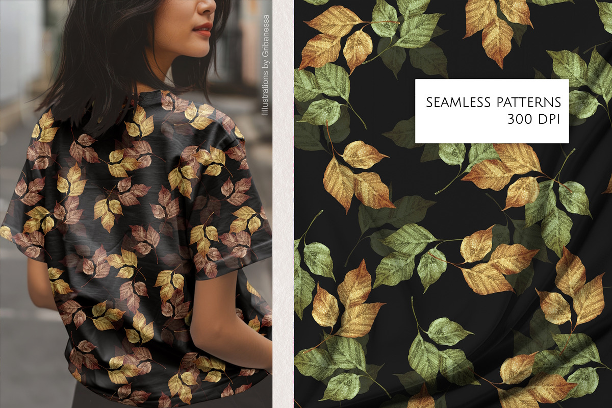 Dark Aesthetic Autumn Leaves Pattern, a Pattern Graphic by Gribanessa (Photo 1 of 3)