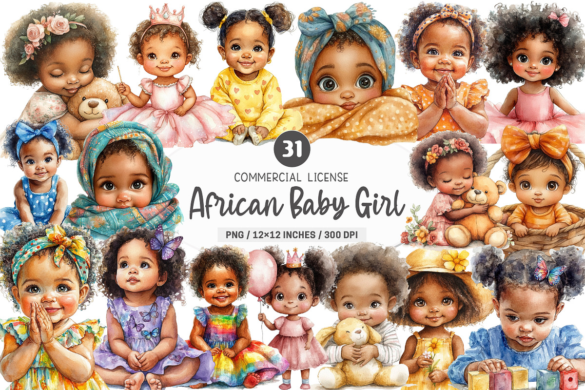 African American Baby Girl Clipart, an Illustration by SinaCreation (Photo 1 of 5)