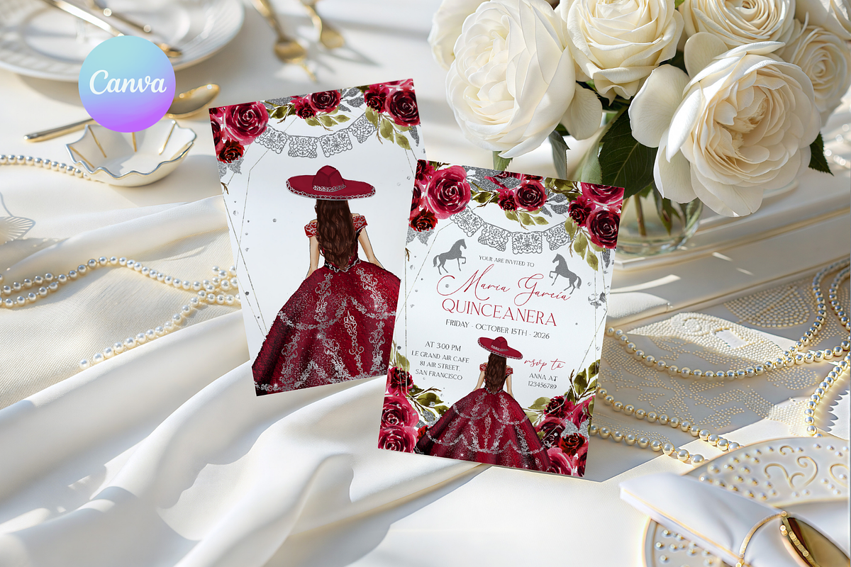 Red Charro Quinceañera Invitation, a Templates & Theme by VeliusCreativeStudio (Photo 1 of 3)