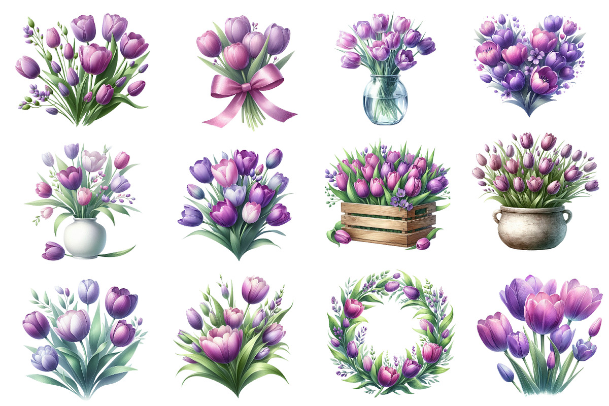 Watercolor Tulips Clipart Bundle, an Illustration by Dream Creation (Photo 2 of 4)