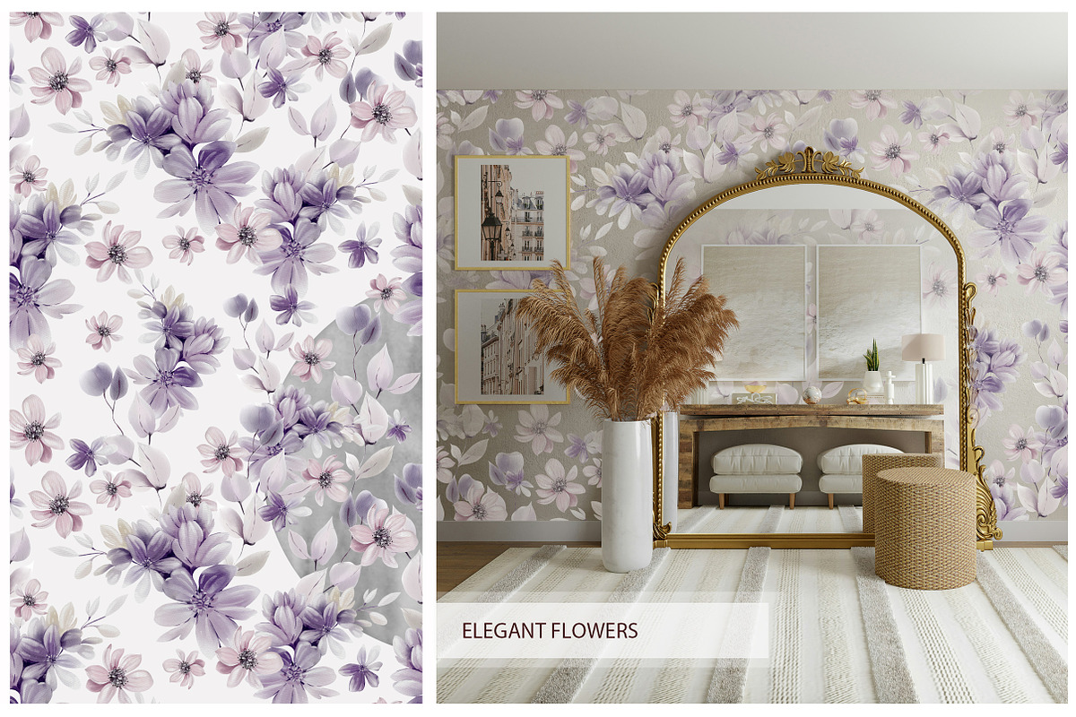 4 Watercolor Purple Seamless Flowers, a Pattern Graphic by Knopazyzy (Photo 2 of 5)