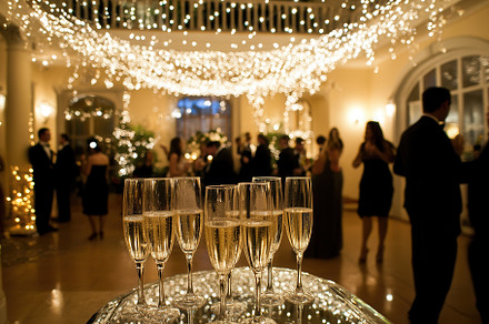 Fairy lights glow at wedding, a Photo by Pavel_design