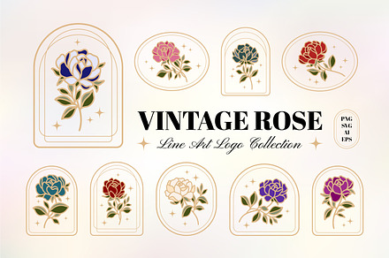 Vintage Rose Line Art Logo Set