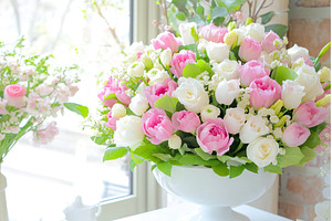 Floral Arrangement with Pink Tulips, a Nature Photo by Lermont51