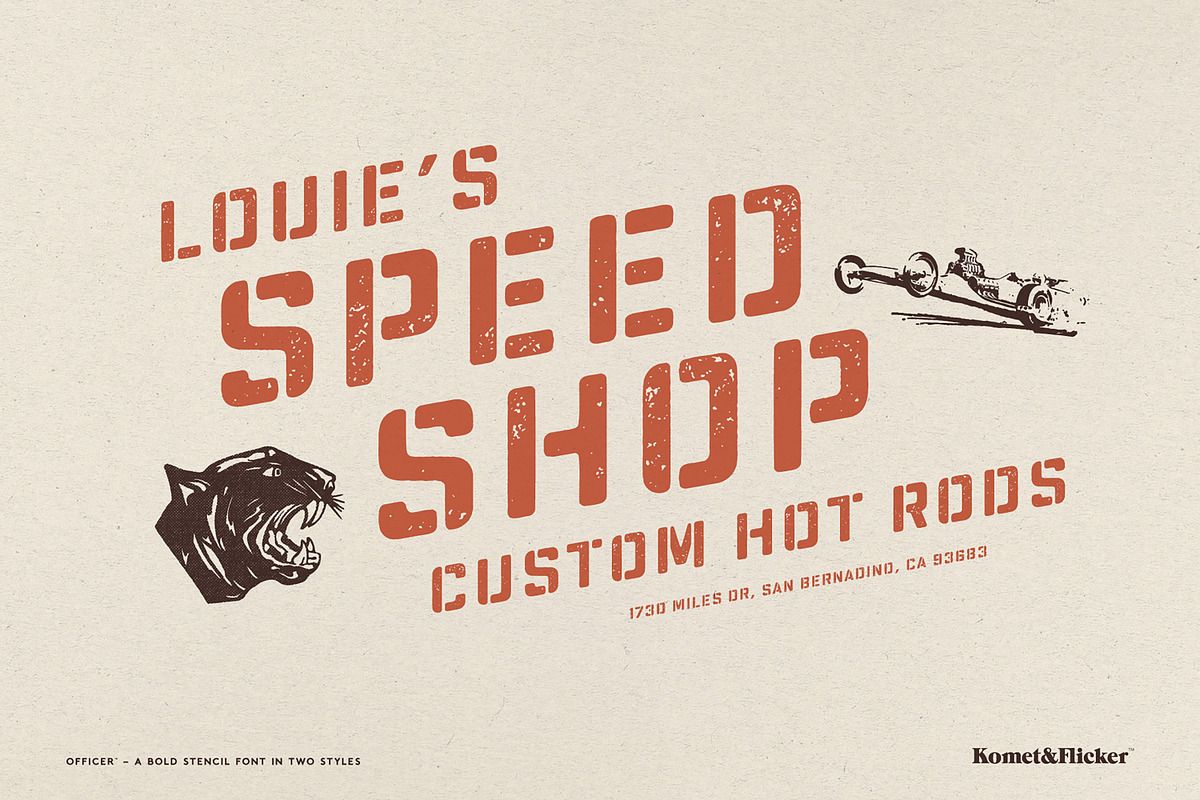 Officer - A Bold Stencil Font, a Sans Serif Font by Komet & Flicker (Photo 9 of 15)