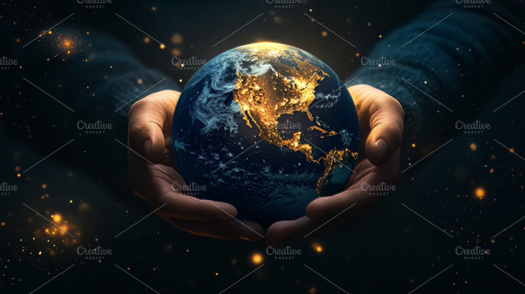 Earth at Night Cradled in Human Hands, an Abstract Photo by Natalia Klenova's Shop