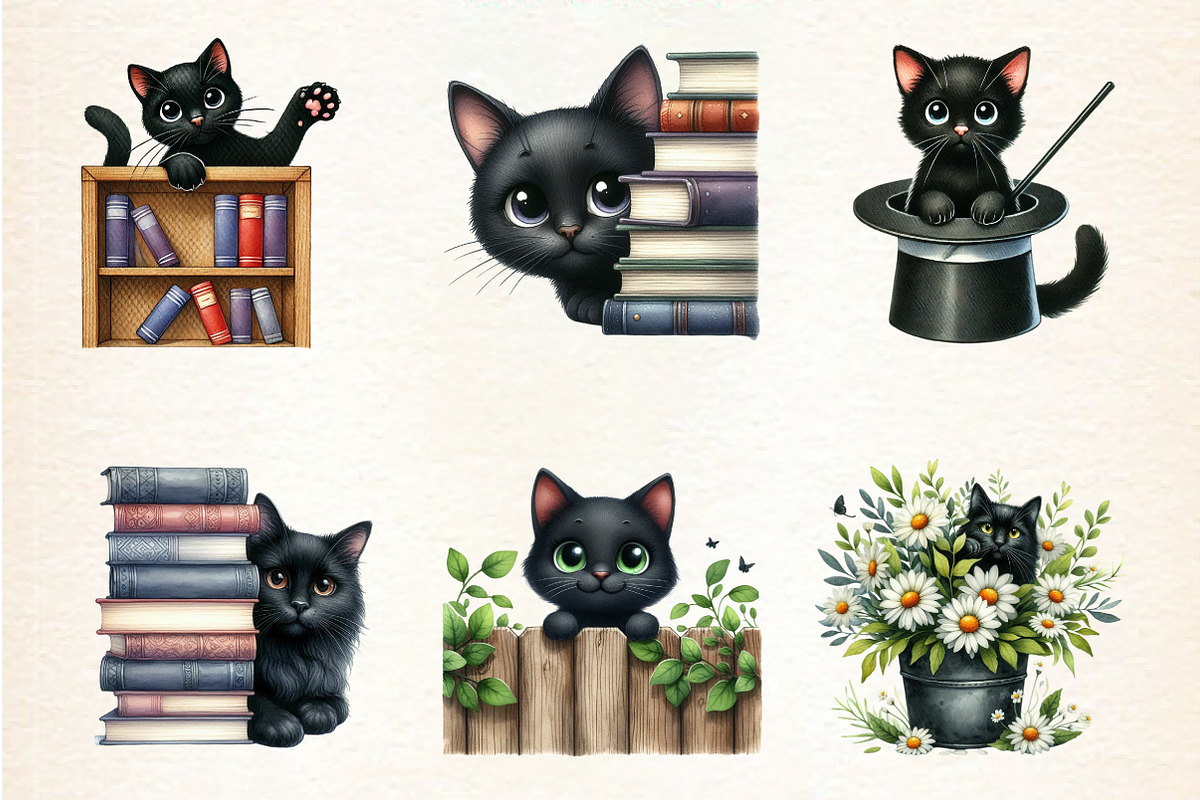 Black Cat Peeking Clipart, an Illustration by DreamArtGraphic (Photo 4 of 4)