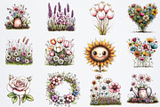Whimsical Flowers Spring Clipart, an Illustration by Watercolor design (Thumbnail 4 of 6)