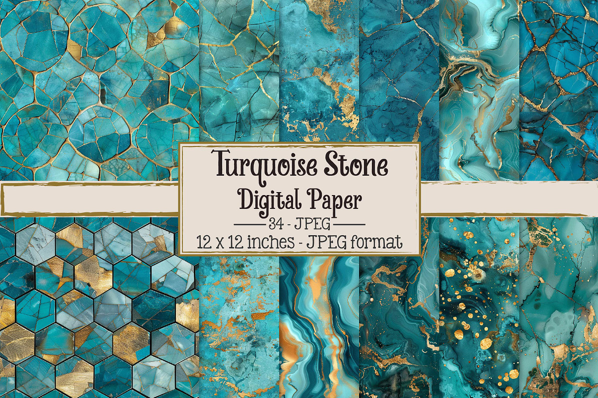 Turquoise Stone Digital Paper, a Texture Illustration by DreamPrint404 (Photo 1 of 7)