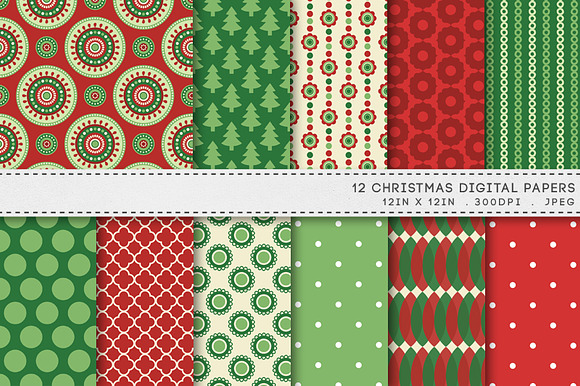 Christmas Red Green Digital Paper preview 4
