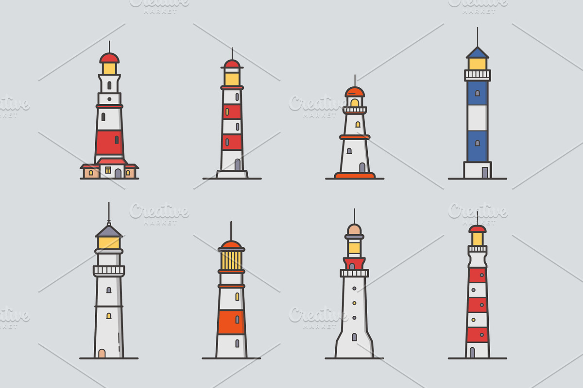 Lighthouses set, seamless patterns, an Object Illustration by Good Studio (Photo 2 of 9)