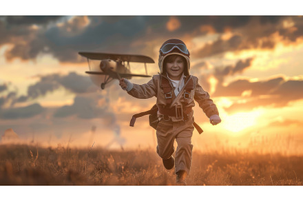 Young Boy Running Through Field With, a Nature Photo by Goinyk