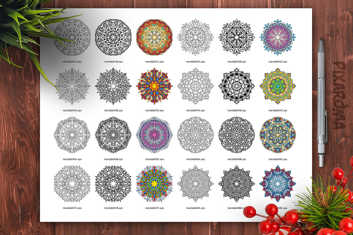 Mandala Vector Ornaments Bundle, a Decorative Illustration by pixaroma (Photo 33 of 43)