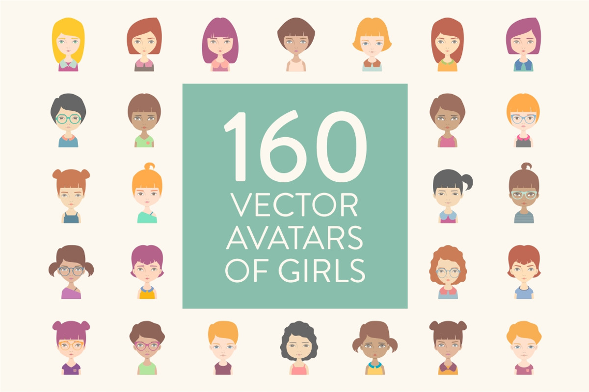 160 girls vector avatars, an Object Graphic by Storyteller Imagery (Photo 1 of 4)