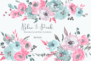 Rustic Pink, Blue Watercolor Flowers, a Graphic by GraphicsDish