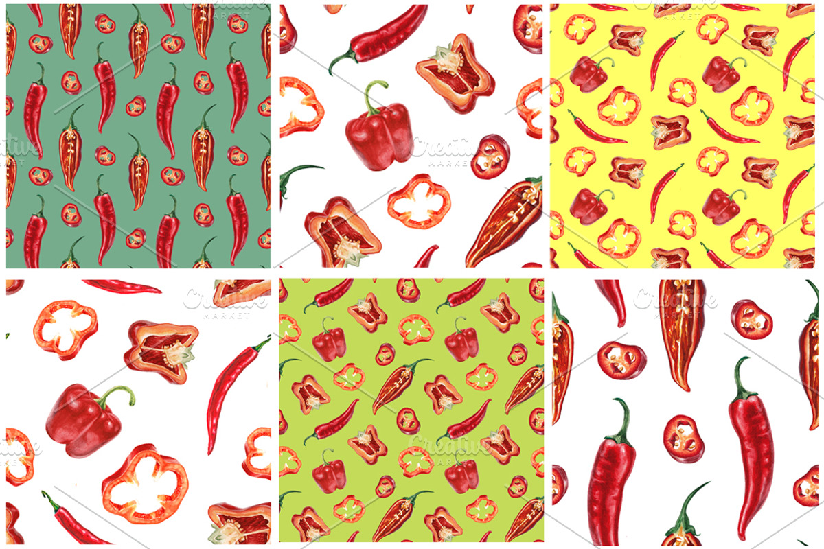 Watercolor red and chili peppers set, a Pattern Graphic by lenavetka87 (Photo 2 of 3)