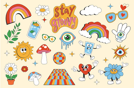 Vintage Groovy Elements, an Illustration by alexdndz