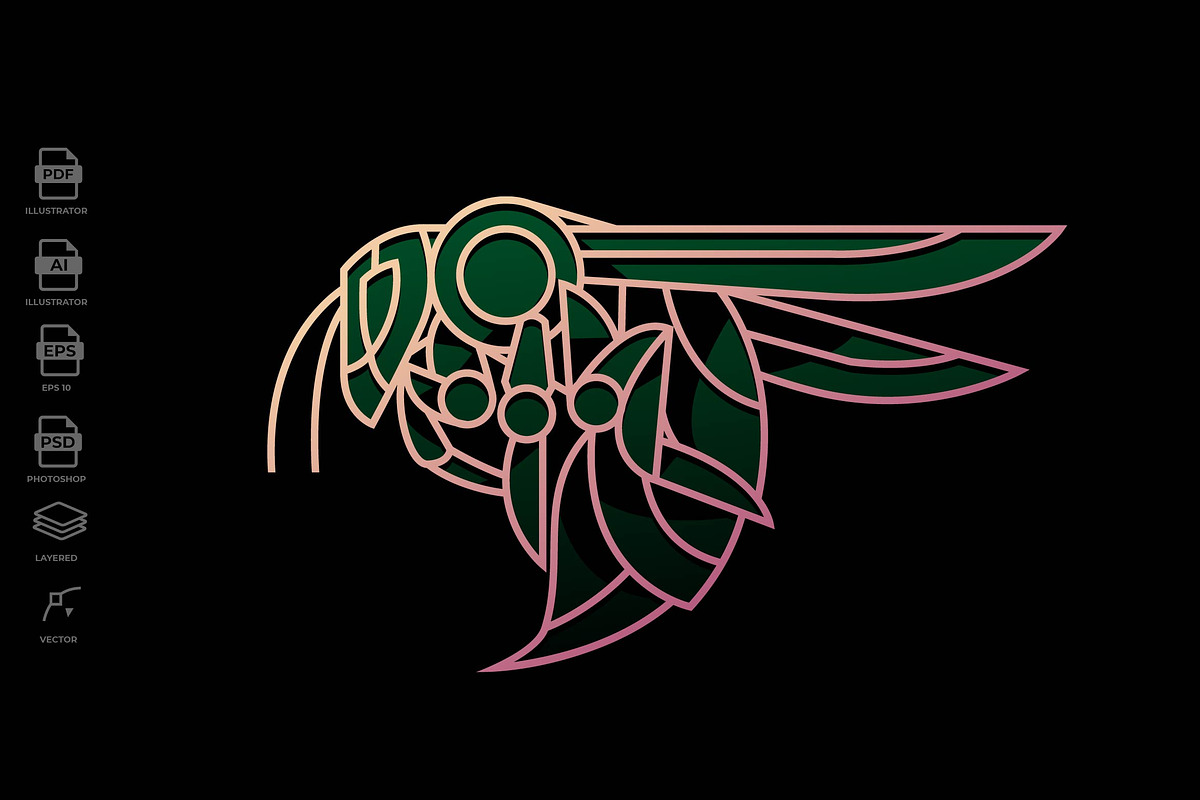 Lineart Wasp Tattoo Illustration, an Object Graphic by Rupture