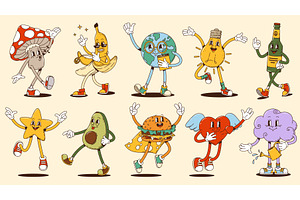 Cartoon hippie groovy characters, an Illustration by Buch&Bee
