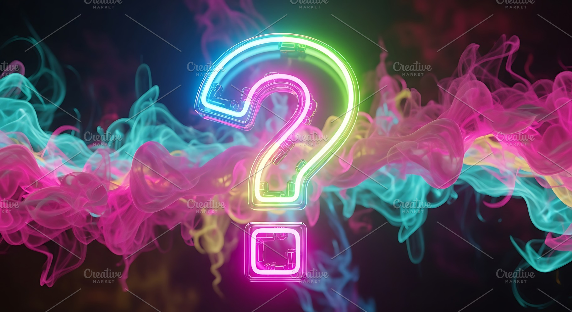 Vibrant neon question mark with colo, an Abstract Photo by Artonix