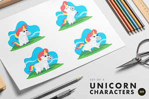 Set Of 4 Unicorn Characters