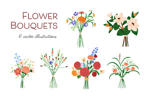 Flower Bouquets, Floral Bunches Set